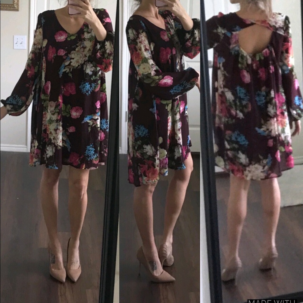 Anthropologie Entro maroon floral swing dress